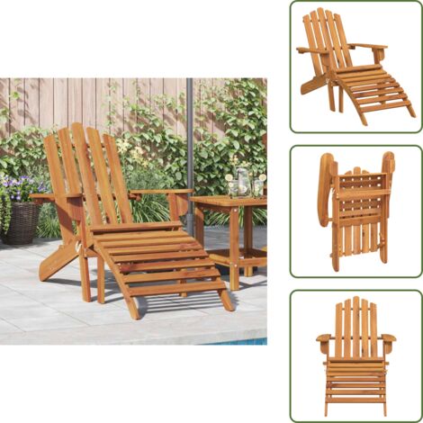 The Living Store Silla de jardín Adirondack con reposapiés madera acacia maciza - Silla de patio
