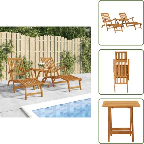 The Living Store Silla de jardín con reposapiés y mesita madera maciza de acacia - Mesa de jardín