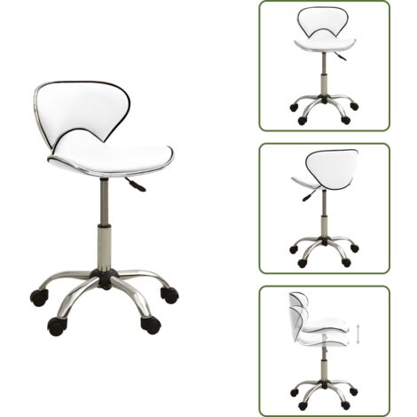 The Living Store Silla de oficina de cuero sintético blanco - Silla de oficina ajustable