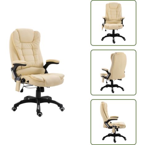 The Living Store Silla de oficina de masaje de cuero sintético color crema - Masaje