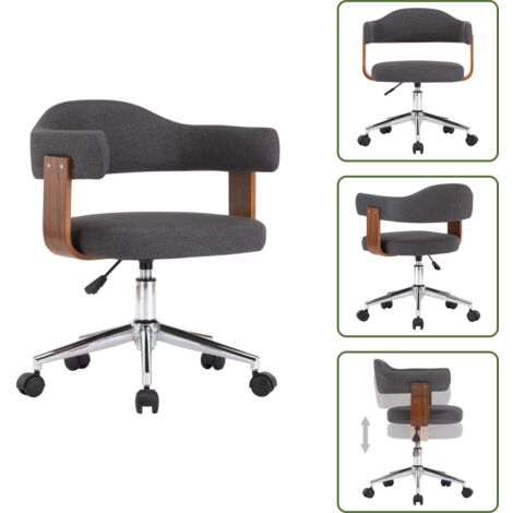 The Living Store Silla de oficina giratoria de madera curvada y tela gris - Silla de oficina