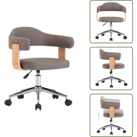 The Living Store Silla de oficina giratoria de madera curvada y tela gris taupe - Silla de oficina