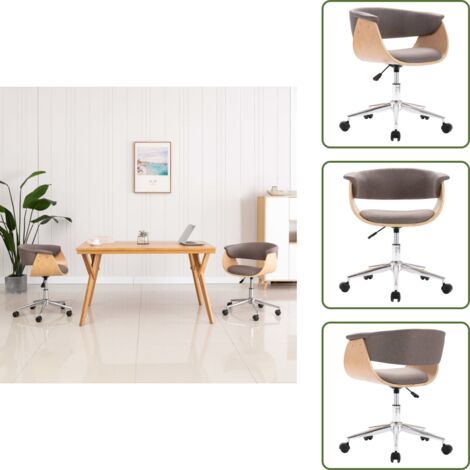 The Living Store Silla de oficina giratoria de madera curvada y tela gris taupe - Silla de oficina