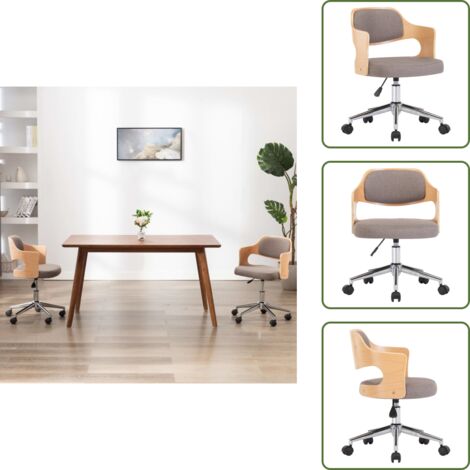 The Living Store Silla de oficina giratoria de madera curvada y tela gris taupe - Silla de oficina con respaldo