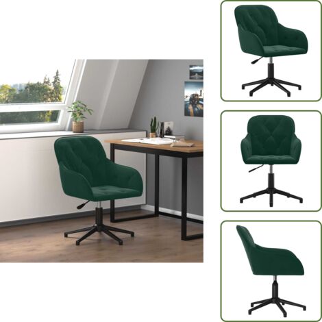 The Living Store Silla de oficina giratoria de terciopelo verde oscuro - Silla de oficina