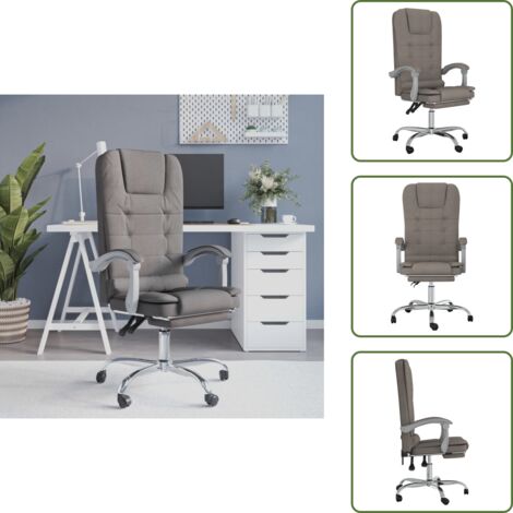 The Living Store Silla de oficina reclinable con masaje tela gris taupé - Silla de oficina con masaje