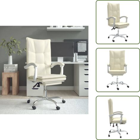 The Living Store Silla de oficina reclinable cuero sintético crema - Silla de oficina cuero sintético