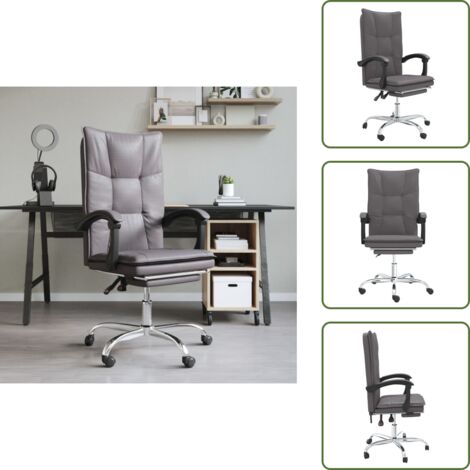The Living Store Silla de oficina reclinable cuero sintético gris - Silla de oficina cuero sintético