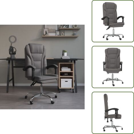 The Living Store Silla de oficina reclinable cuero sintético gris - Silla de oficina cuero sintético