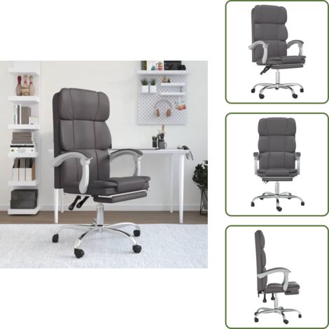 The Living Store Silla de oficina reclinable cuero sintético gris - Silla de oficina cuero sintético