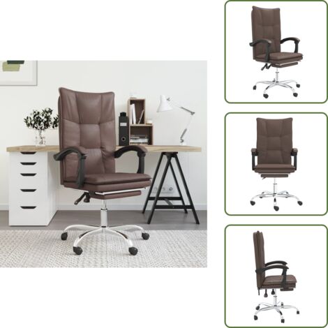 The Living Store Silla de oficina reclinable cuero sintético marrón - Silla de oficina cuero sintético