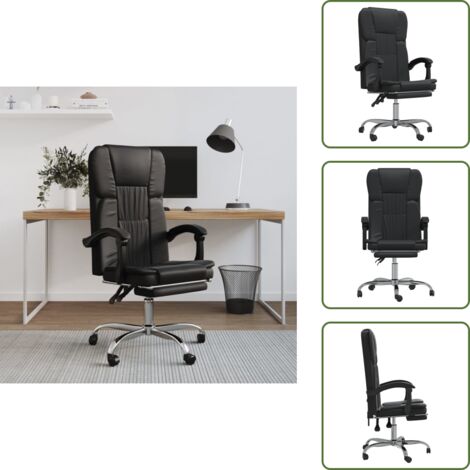 The Living Store Silla de oficina reclinable cuero sintético negro - Silla de oficina cuero sintético