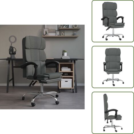 The Living Store Silla de oficina reclinable de tela gris oscuro - Silla de oficina gris oscuro