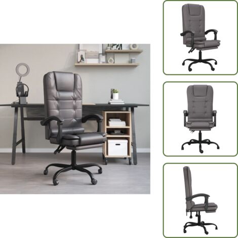 The Living Store Silla de oficina reclinable masaje cuero sintético gris - Masaje en silla