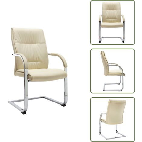 The Living Store Silla de oficina voladiza de cuero sintético crema - Silla ergonómica
