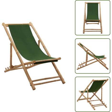 The Living Store Silla de playa de bambú y lona verde - Tumbona de bambú