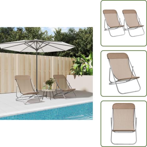 The Living Store Silla de playa plegable 2 uds acero recubierto textilene taupe - Sillas de playa plegables