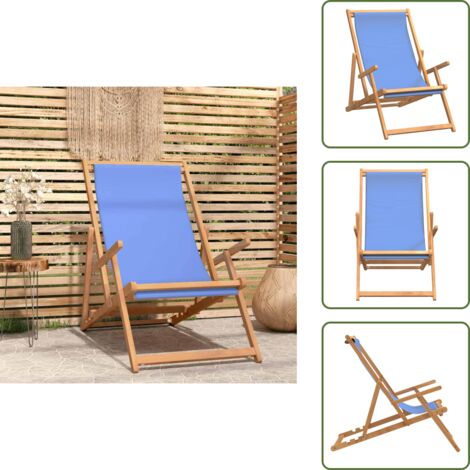 The Living Store Silla de playa plegable de madera maciza de teca azul - Silla de jardín