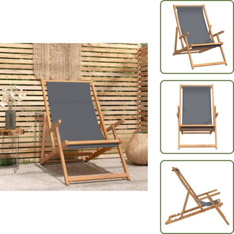 The Living Store Silla de playa plegable de madera maciza de teca gris - Silla plegable
