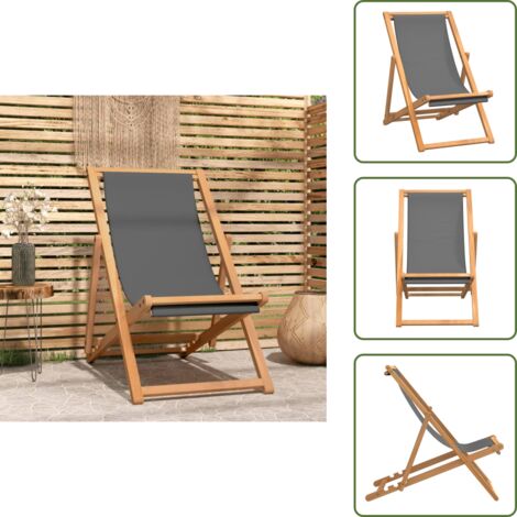 The Living Store Silla de playa plegable madera maciza de teca gris - Silla de jardín
