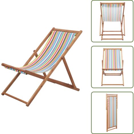 The Living Store Silla de playa plegable tela y estructura de madera multicolor - Silla de jardín