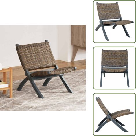 The Living Store Silla de ratán kubu natural y madera maciza de caoba gris - Silla de caoba