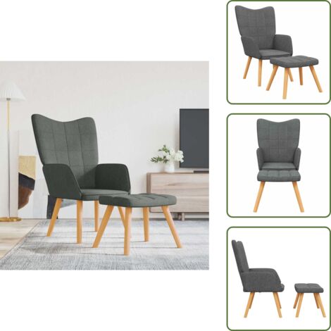 The Living Store Silla de relajación con reposapiés de tela gris oscuro - Silla de oficina