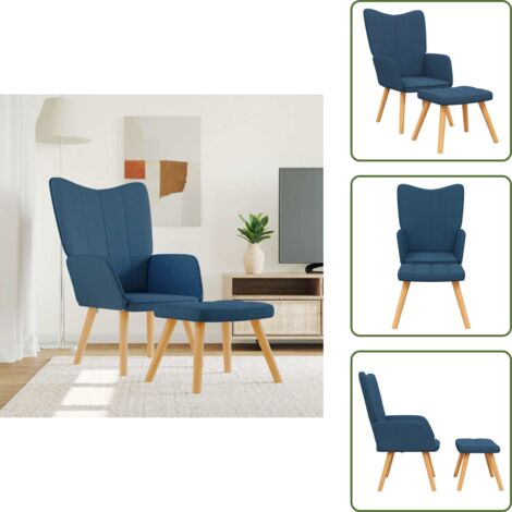 The Living Store Silla de relajación con reposapiés tela azul - Silla con reposapiés