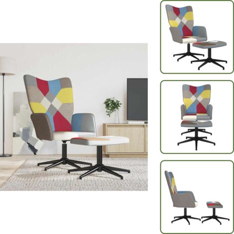 The Living Store Silla de relax con taburete tela patchwork - Silla con taburete