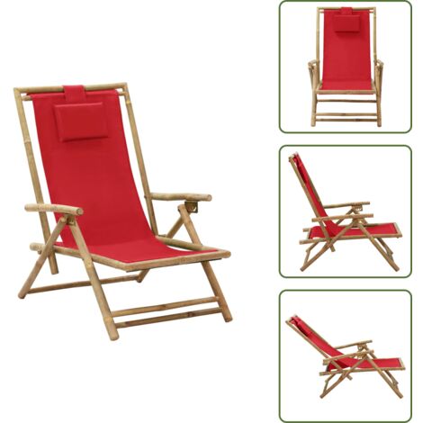 The Living Store Silla de relax reclinable de bambú y tela roja - Silla de exterior