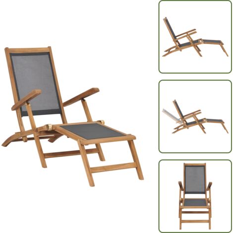 The Living Store Silla de terraza con reposapiés de madera maciza de teca negra - Silla de terraza