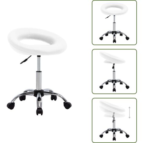 The Living Store Silla de trabajo con ruedas cuero sintético blanco - Silla de oficina con ruedas