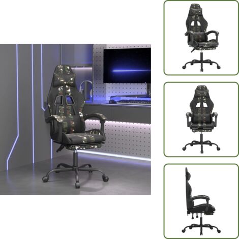 The Living Store Silla gaming con reposapiés cuero sintético negro camuflaje - Silla de oficina