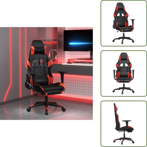 The Living Store Silla gaming con reposapiés cuero sintético negro rojo - Silla de juego
