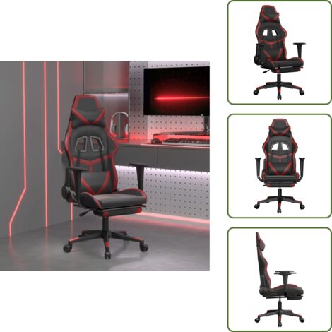 The Living Store Silla gaming con reposapiés cuero sintético negro rojo tinto - Silla de juego