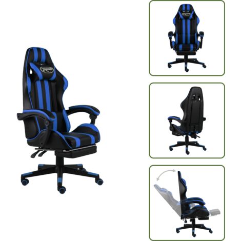The Living Store Silla gaming con reposapiés cuero sintético negro y azul - Silla de gamer
