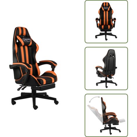 The Living Store Silla gaming con reposapiés cuero sintético negro y naranja - Silla de gamer