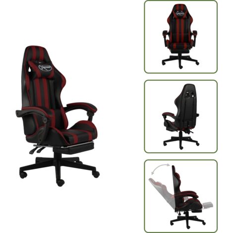 The Living Store Silla gaming con reposapiés cuero sintético negro y rojo tinto - Silla de gamer