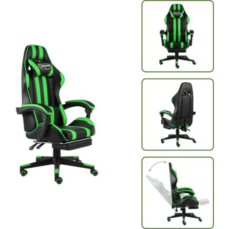 The Living Store Silla gaming con reposapiés cuero sintético negro y verde - Silla de gamer