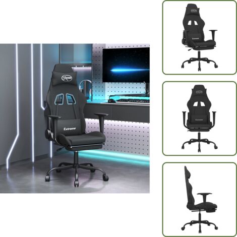 The Living Store Silla gaming con reposapiés tela negro - Silla de juegos
