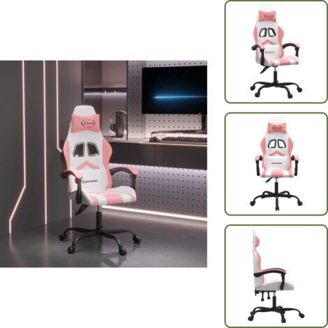 The Living Store Silla gaming cuero sintético blanco y rosa - Silla de juego