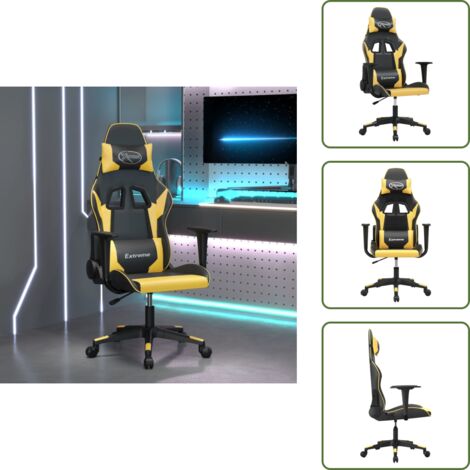 The Living Store Silla gaming cuero sintético negro y dorado - Silla de juego