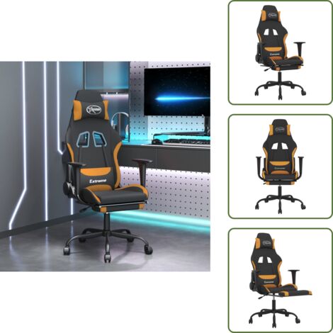The Living Store Silla gaming de masaje con reposapiés tela negro y naranja - Masaje