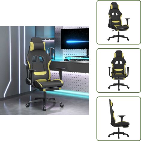The Living Store Silla gaming de masaje con reposapiés tela negro y verde claro - Masaje