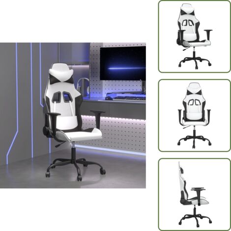 The Living Store Silla gaming de masaje cuero sintético blanco y negro - Masaje
