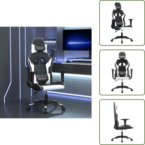 The Living Store Silla gaming de masaje cuero sintético negro y blanco - Masaje