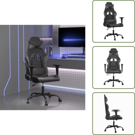 The Living Store Silla gaming de masaje cuero sintético negro y gris - Masaje
