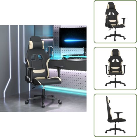 The Living Store Silla gaming de masaje de tela negro y crema - Masaje