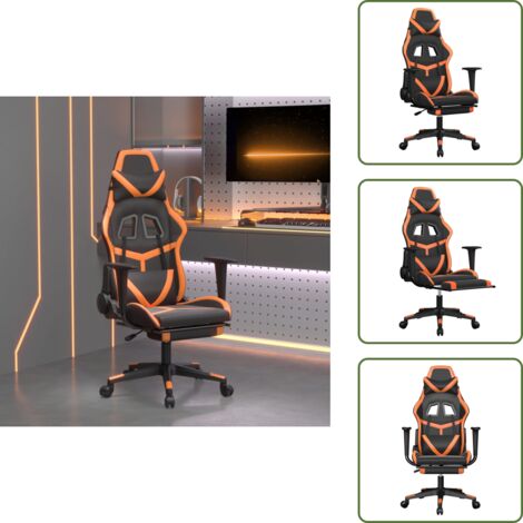 The Living Store Silla gaming masaje y reposapiés cuero sintético negro naranja - Masaje