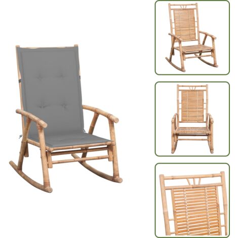 The Living Store Silla mecedora con cojín bambú - Silla de jardín